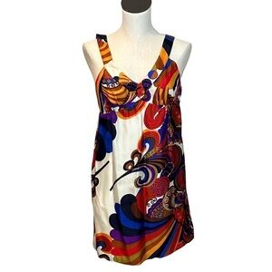 Tibi Rainbow Paisley Silk Sleeveless Dress, size 0